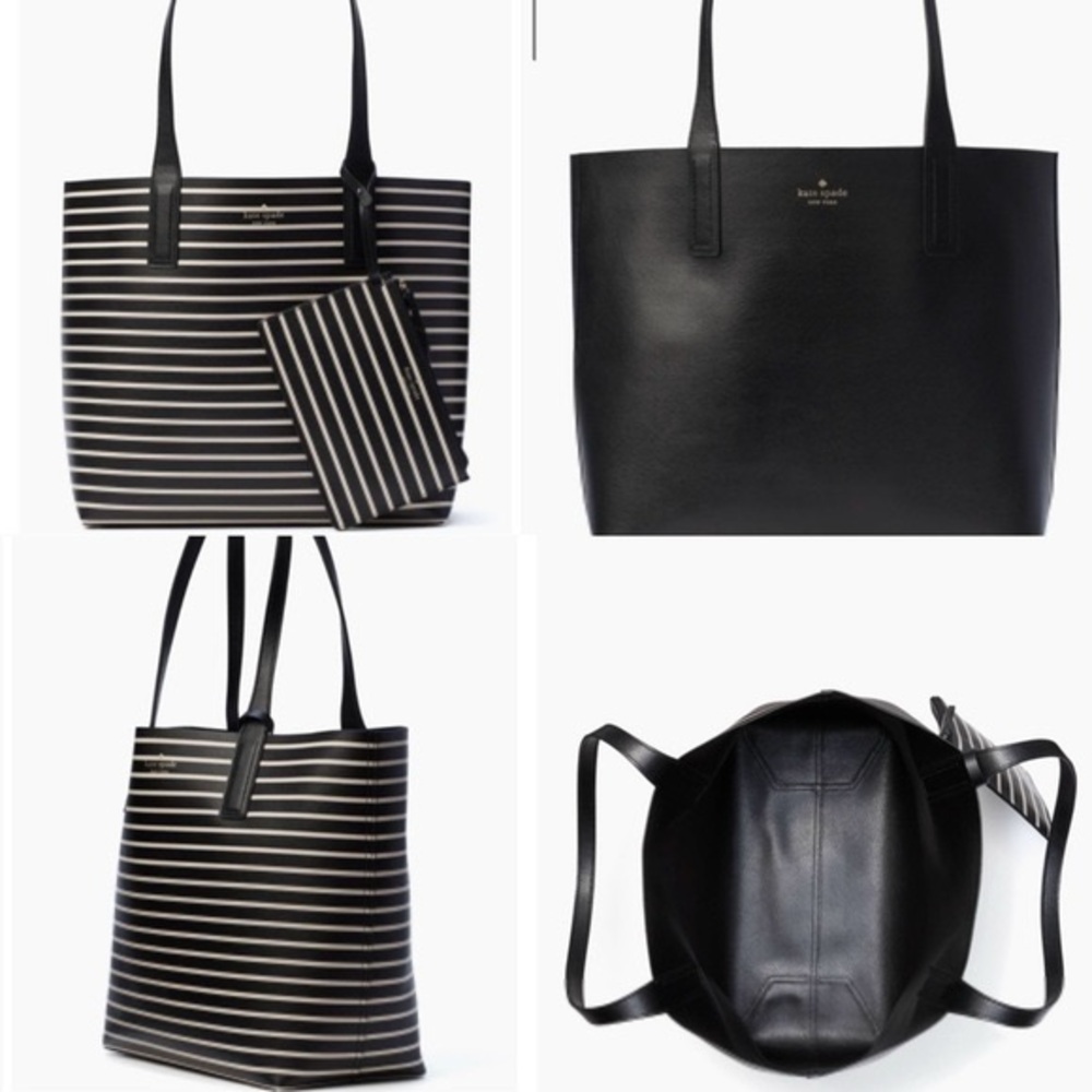 Kate Spade Arch Lauren Stripe Reversible
Tote In Black & Cream and Black.